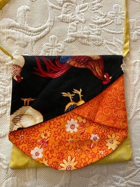 Handmade simple cloth bag with chickens and flowers NWOT